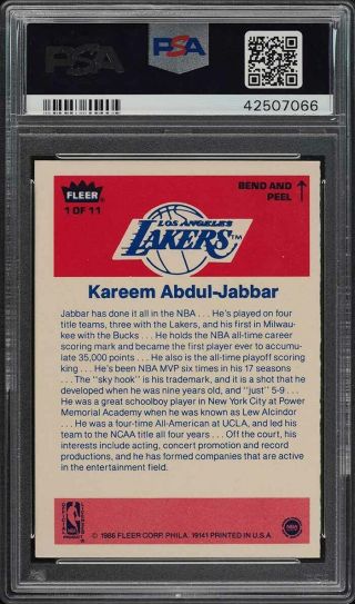 1986 Fleer Sticker Kareem Abdul - Jabbar 1 PSA 10 GEM (PWCC) 2