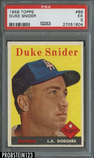 1958 Topps 88 Duke Snider Los Angeles Dodgers Hof Psa 5 Ex