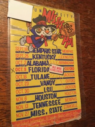 1965 University Of Mississippi Ole Miss Rebels Football Pocket Schedule