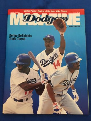 Dodgers 1994 Program Scorecard Mike Piazza Poster Deshields Candiotti & Rookies