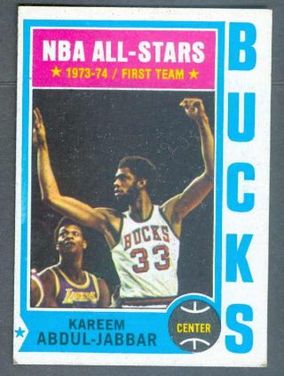 Kareem Abdul Jabbar 1974 - 75 Topps Card 1 Bucks Exmt