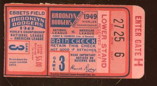 1949 World Series Ticket Stub York Yankees At Brooklyn Dodgers Game 3
