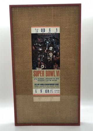 Bowl Vi Ticket “full & Unused” Jan.  16,  1972 Nfl Dolphins Vs.  Cowboys Nola