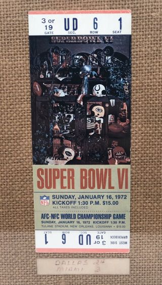Bowl VI Ticket “Full & Unused” Jan.  16,  1972 NFL Dolphins Vs.  Cowboys NOLA 2