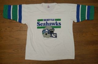Seattle Seahawks Vintage T - Shirt 1980s Xl White Blue Green Rare Nfl