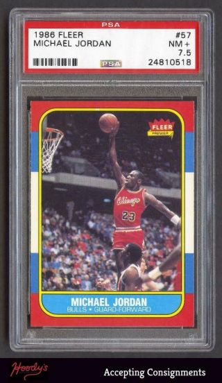 1986 - 87 Fleer Basketball Rookie 57 Michael Jordan Rc Psa 7.  5 Near,  Bulls