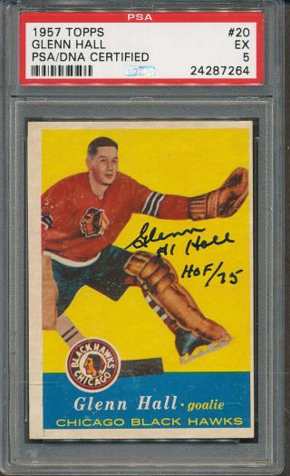 1957/58 Topps 20 Glenn Hall Psa/dna Certified Authentic Signed 7264
