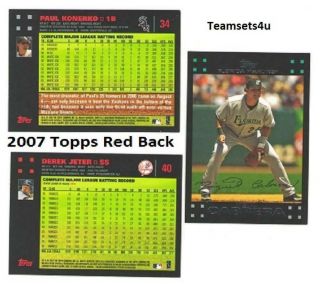 2007 Topps Red Backs Baseball Set Pick Your Team See Checklist