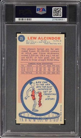 1969 Topps Basketball Lew Alcindor ROOKIE RC 25 PSA 8 NM - MT (PWCC) 2