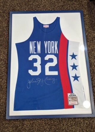Julius Erving Signed Jersey Framed Autographed Dr J Mitchell And Ness Authentic