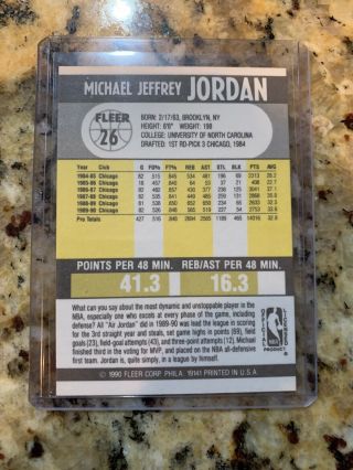 MICHAEL JORDAN 1990 - 91 90 - 91 Fleer 26 Chicago Bulls HOF RARE 2