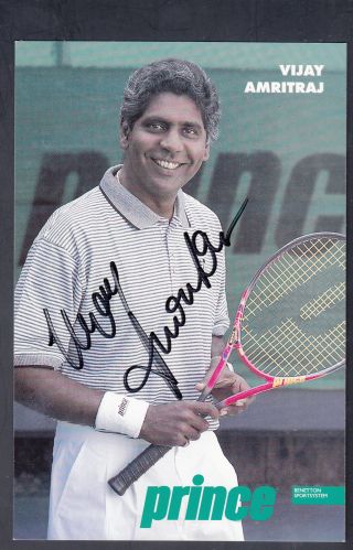 Vijay Amritraj Auotgraphed 4x6 Prince Tennis Equipment Player Photo Card Jsa