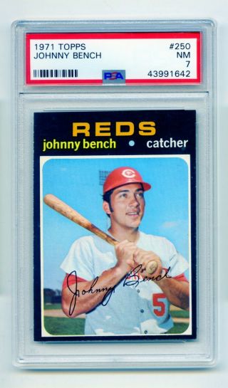 1971 Topps Johnny Bench 250 Cincinnati Reds Baseball Card Psa Nm 7 (evans)