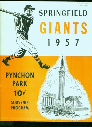 1957 (may 19) Springfield Giants Minor League Baseball Program V Reading