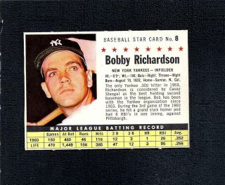 1961 Post Set Break 8 Bobby Richardson - - Company - - Perforated - - Yankees - - Nr/mt