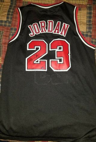 Michael Jordan Signed/autographed Black Stitched Chicago Bulls Jersey Xl W/coa