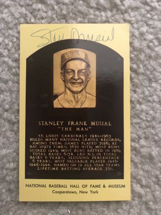 Stan Musial Signed Hall Of Fame Plaque Postcard,  Cardinals,  Stan The Man,