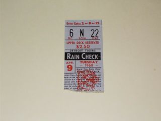 1968 Detroit Tigers Opening Day Ticket Stub
