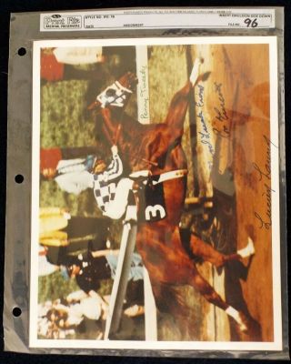 SECRETARIAT - LUCIEN LAURIN,  PENNY TWEEDY & TURCOTTE SIGNED PREAKNESS 8X10 PHOTO 10