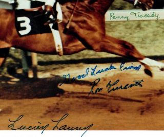SECRETARIAT - LUCIEN LAURIN,  PENNY TWEEDY & TURCOTTE SIGNED PREAKNESS 8X10 PHOTO 2