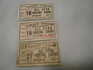 3 Vintage Chicago Stadium All Star Boxing Ticket Stubs Ringside 1948 1950 1953