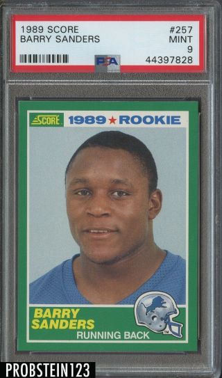 1989 Score 257 Barry Sanders Detroit Lions Rc Rookie Hof Psa 9