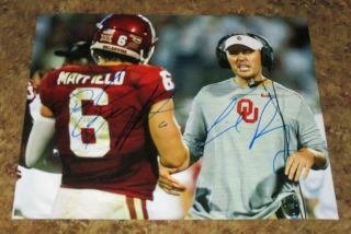 Baker Mayfield & Lincoln Riley Dual Signed Oklahoma 8x10 Photo (proof) Heisman Bcs