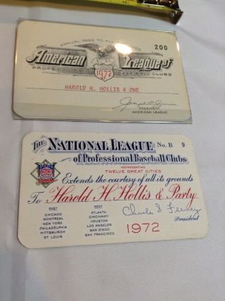1972 American & National League MLB Baseball Pass Ticket Pair all Stadium Access 2