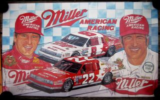 1986 Miller Beer Nascar Racing Team Poster Bobby Allison Bobby Hillin,  Jr.