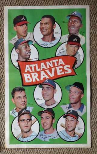1969 Topps Team Posters 2 Atlanta Braves Poster Sheet Hank Aaron Phil Niekro