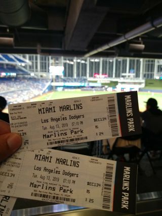 (2) Dustin May 1st Mlb Win Hard Ticket Stubs Los Angeles Dodgers Miami Marlins