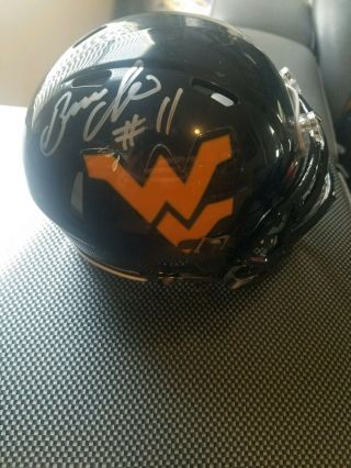 Bruce Irvin Autographed West Virginia Mountaineers Blue Mini Helmet - Jsa Auth