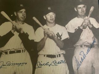 Joe Dimaggio Mickey Mantle Ted Williams Autographed Photo.  Certified