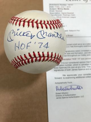 Mickey Mantle Signed Baseball HOF ‘74 Inscription JSA Authentication 10