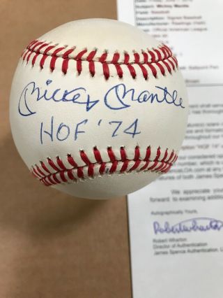 Mickey Mantle Signed Baseball HOF ‘74 Inscription JSA Authentication 11
