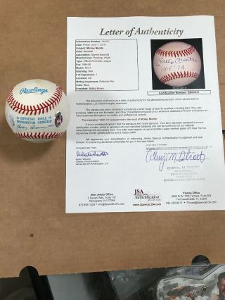 Mickey Mantle Signed Baseball HOF ‘74 Inscription JSA Authentication 12