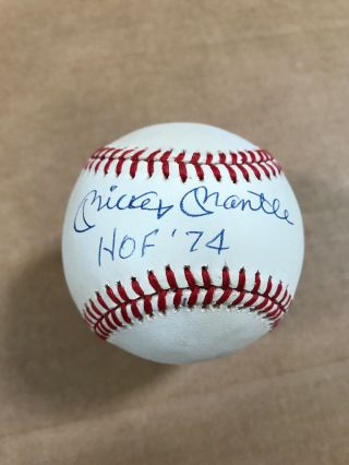 Mickey Mantle Signed Baseball Hof ‘74 Inscription Jsa Authentication