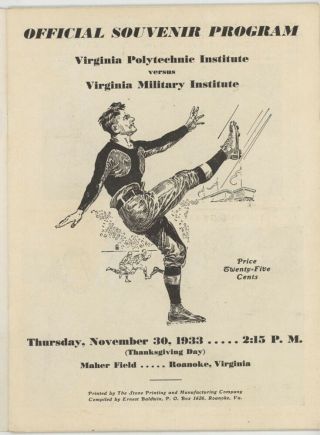 1933 VMI vs.  VPI THANKSGIVING DAY FOOTBALL GAME PROGRAM,  ROANOKE,  VIRGINIA,  TECH 2