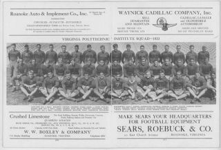 1933 VMI vs.  VPI THANKSGIVING DAY FOOTBALL GAME PROGRAM,  ROANOKE,  VIRGINIA,  TECH 4