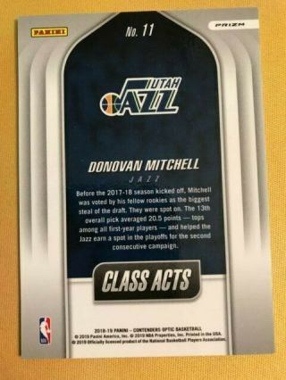 Donovan Mitchell 2018 - 19 Contenders Optic Class Acts Red Cracked Ice Prizm Jazz 2