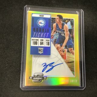 Zhaire Smith 2018 - 19 Contenders Optic Basketball Gold Prizm Rookie Auto 02/10 Jk