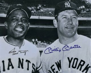 Willie Mays & Mickey Mantle B&w 8x10 Photo,  Live Ink Signed