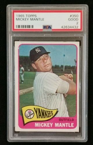 1965 Topps 350 Mickey Mantle Graded Psa 2 Gd York Yankees Scards