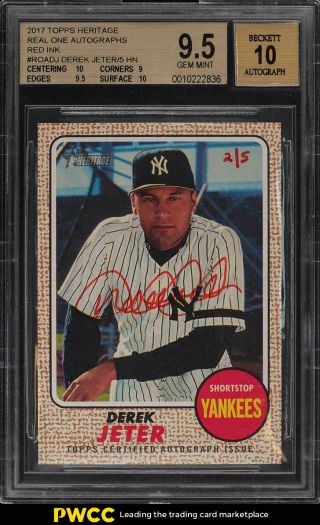 2017 Topps Heritage Real One Red Ink Derek Jeter Auto Jrsy 2/5 Bgs 9.  5 (pwcc)