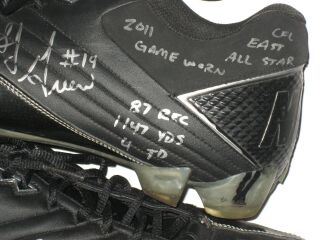 SJ GREEN MONTREAL ALOUETTES GAME WORN SIGNED NIKE CLEATS - AWESOME INSCRIPTIONS 7