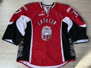 Iihf Game Worn Latvia Ice Hockey Jersey Latvija Shirt Goalie Cut 37 Jucers