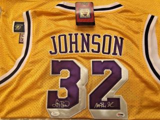 Magic Johnson & Larry Bird Autographed Authentic Jersey - Lakers - Celtics Psa Jsa