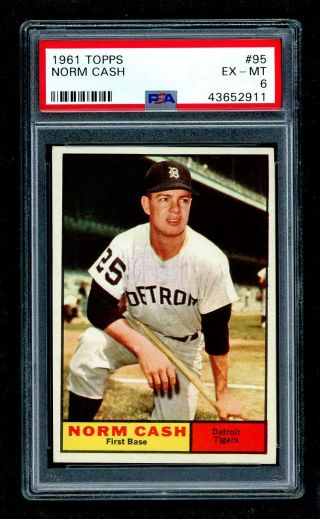 1961 Topps Baseball Card - 95 Norm Cash,  Psa 6 Exmt