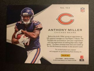 Anthony Miller 2018 Chicago Bears Panini Limited RC RPA Jersey Auto SSP/10 2