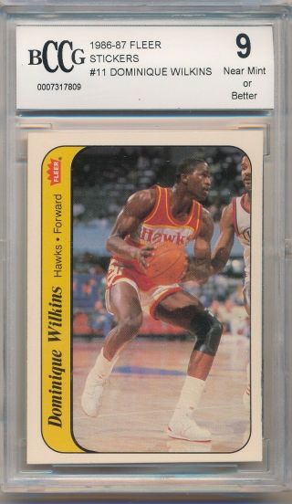 1986 - 87 Fleer Stickers 11 Dominique Wilkins Rookie Bccg 9 Nm,  (svsc) - Centered